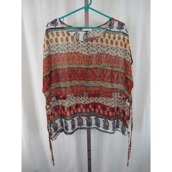 Lush Medium Semi Sheer Multi Print Top Paisley Stripes Adjustable Swim Coverup - Picture 2 of 11